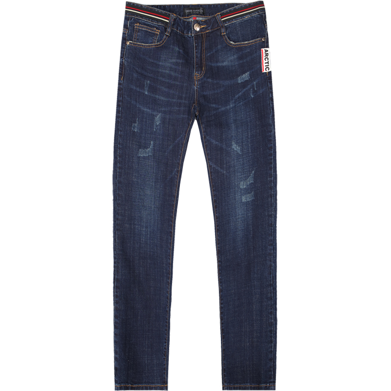 迪尔马奇春装新款男士休闲牛仔裤 磨破修身水洗男长裤M17606