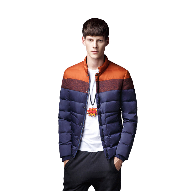 迪尔马奇冬季新品材质拼接立领短款修身潮男士羽绒服M13542