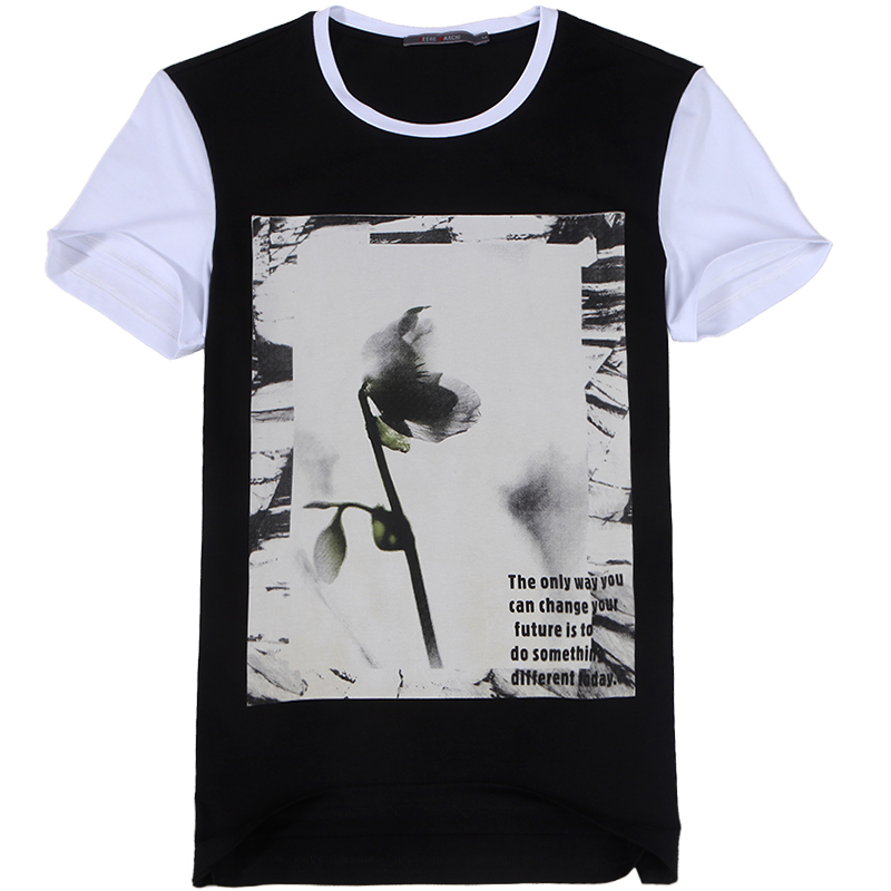 迪尔马奇 2017夏季经典黑白撞色面料拼接圆领简约男短袖T恤M01504