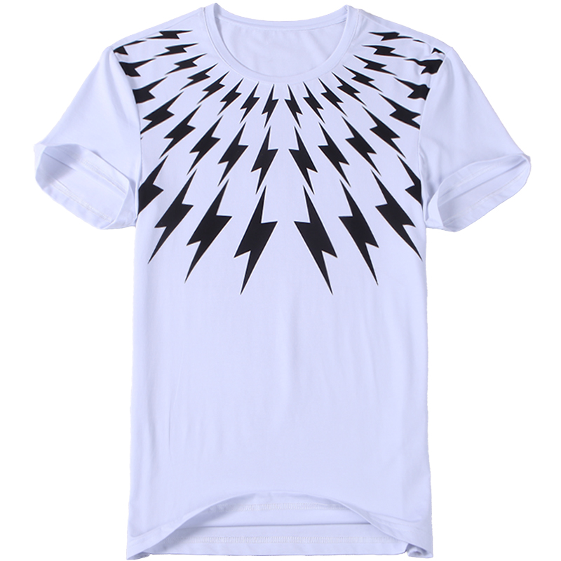 迪尔马奇 2017春夏新品闪电图案印花弹力圆领男短袖T恤潮M01506