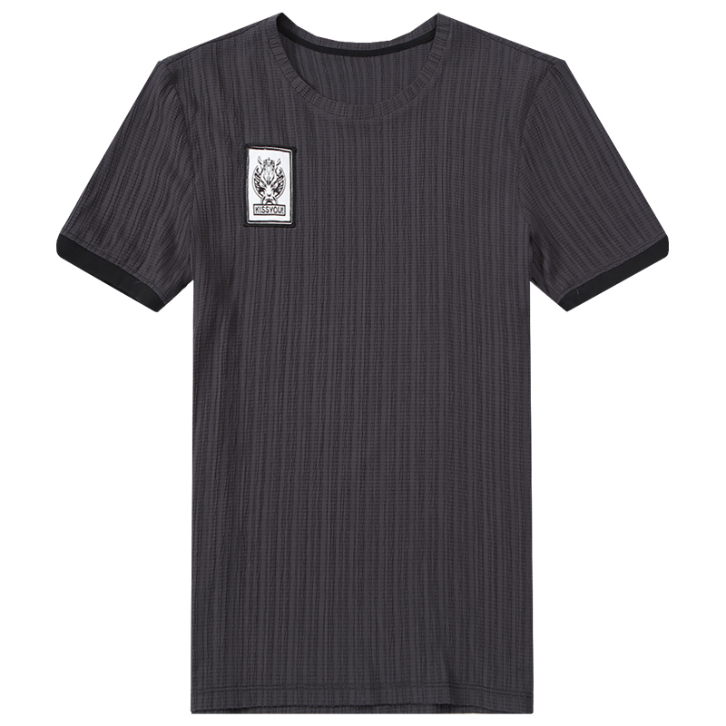 迪尔马奇夏新款男士短袖T恤 休闲薄款修身竖条纹打底衫潮M26023Y