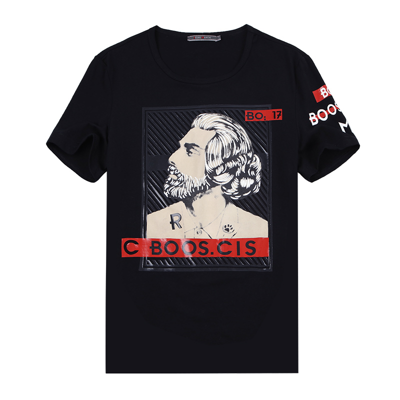 迪尔马奇夏新个性人像图案圆领短袖修身T恤衫潮男上衣M01717