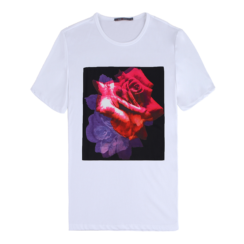 迪尔马奇夏新潮男个性玫瑰印花圆领短袖青年上衣T恤衫M01680