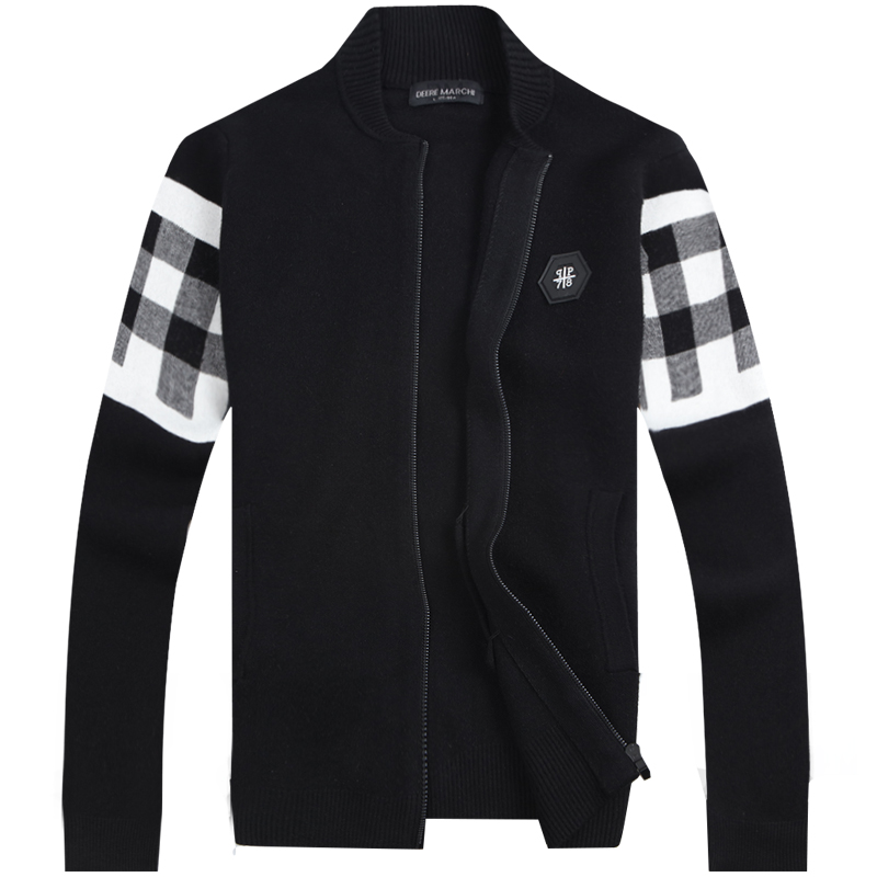 迪尔马奇 冬装新款男士休闲开衫毛衣外套拼接修身针织衫潮M11567