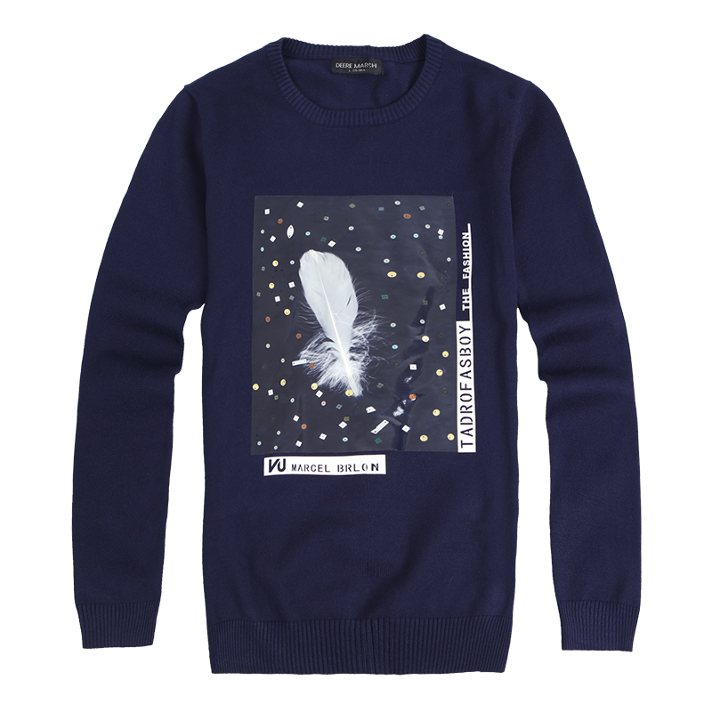 迪尔马奇秋冬季新款男士休闲套头毛衣 羽毛印花修身潮M11556