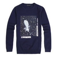 迪尔马奇秋冬季新款男士休闲套头毛衣 羽毛印花修身潮M11556