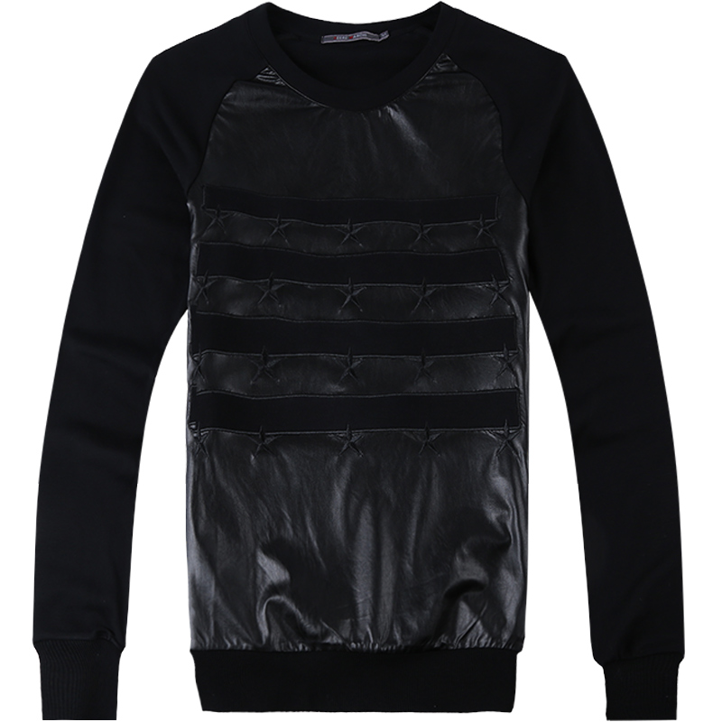 迪尔马奇春夏新品拼皮五角星刺绣潮流炫酷男套头卫衣M08522