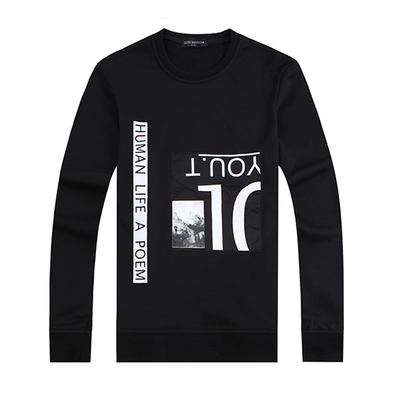 迪尔马奇春秋装新款男士休闲套头卫衣 黑色贴布印花潮男M08607