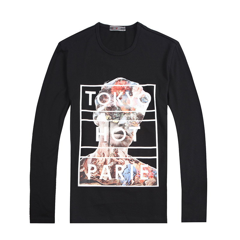 迪尔马奇春装新款男士休闲长袖T恤 修身款字母印花打底衫M07618