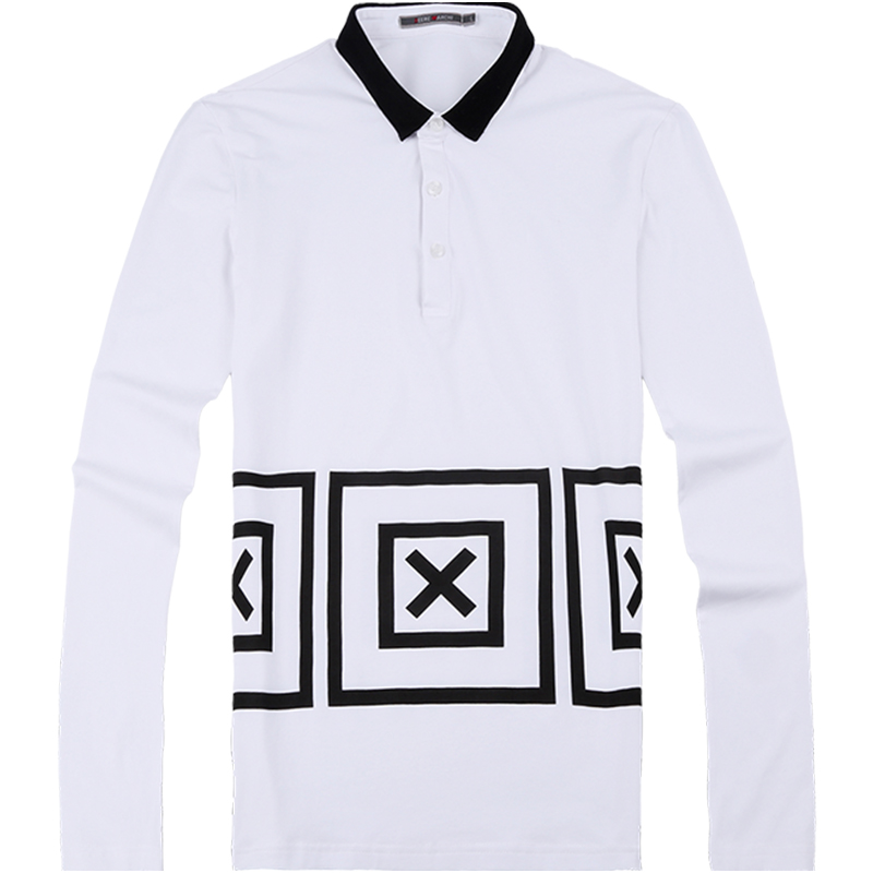 迪尔马奇春季撞色简约印花翻领T恤休闲男长袖polo衫上衣M07527