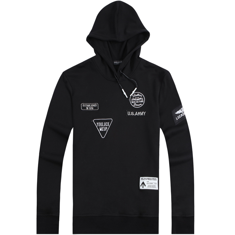 迪尔马奇春季新款男士休闲连帽套头卫衣个性贴标男装潮M08611