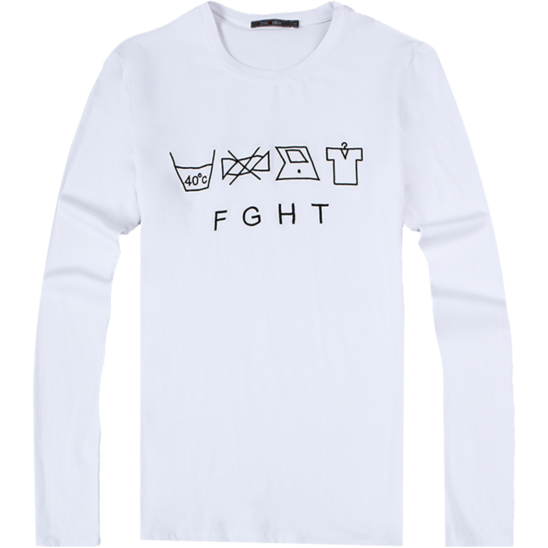 迪尔马奇春季新品刺绣弹力修身圆领莱卡长袖T恤男上衣打底M07549