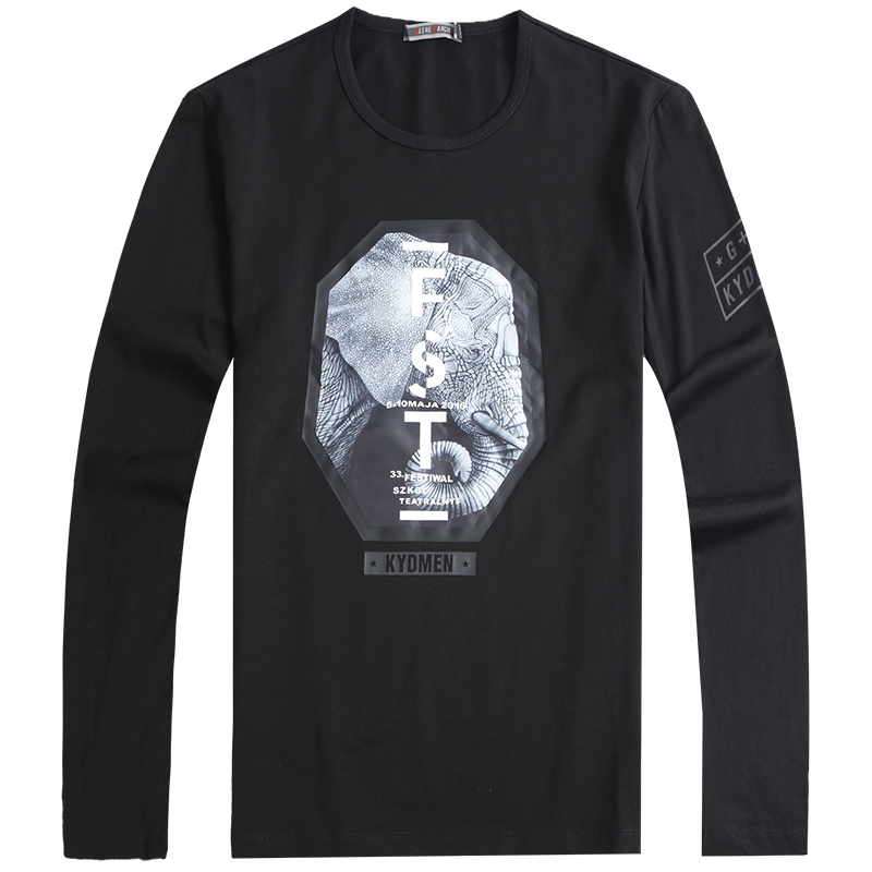 迪尔马奇春季新款男士长袖T恤 字母印花修身打底衫潮M07619