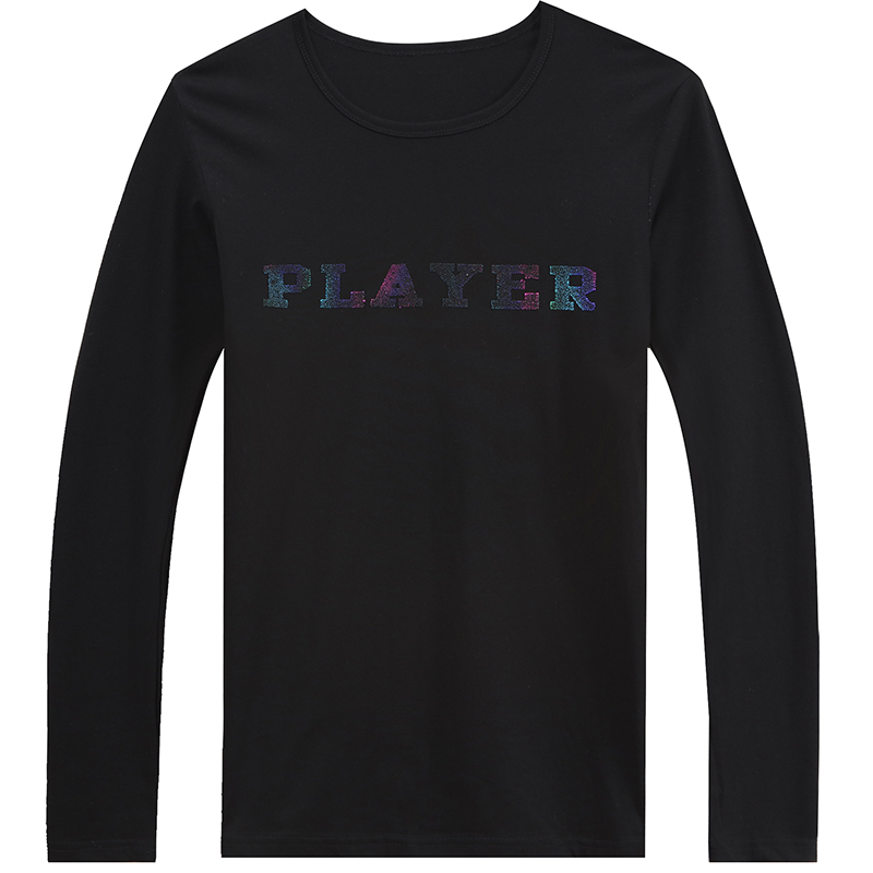 迪尔马奇春装新款男士休闲长袖T恤 渐变字母修身打底衫M07604