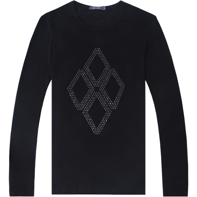 迪尔马奇春装新品菱形亮片闪钻时尚简约休闲男长袖T恤M07539