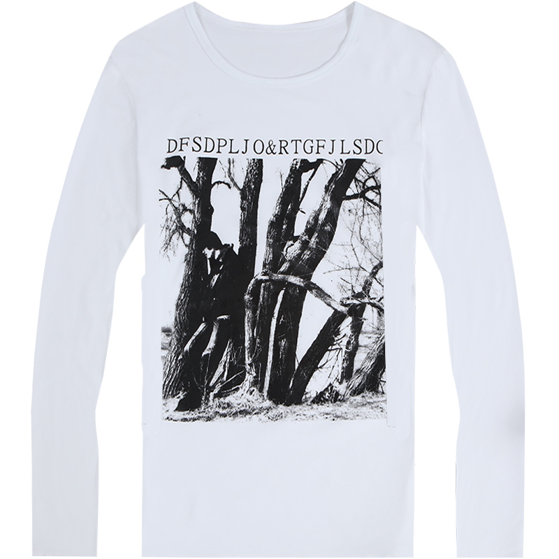 迪尔马奇春装新款男士休闲长袖T恤 枯木字母印花打底衫M07611