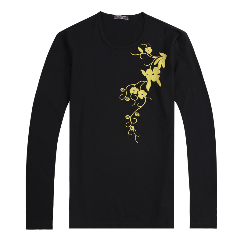 迪尔马奇春季新款男士休闲长袖T恤 中国风印花打底衫潮M07606