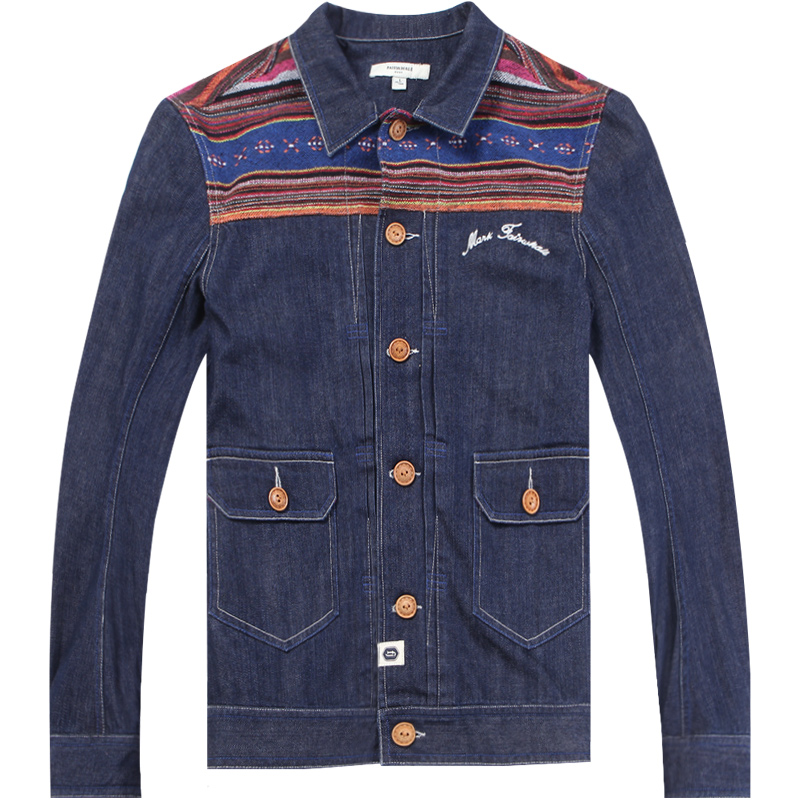 迪尔马奇春季新品民族风拼接羊羔绒加厚保暖男士牛仔夹克M09064