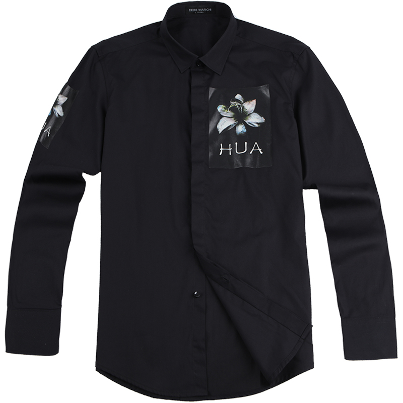 迪尔马奇 秋季新款衬衣字母印花高街潮纯棉长袖衬衫男M06608