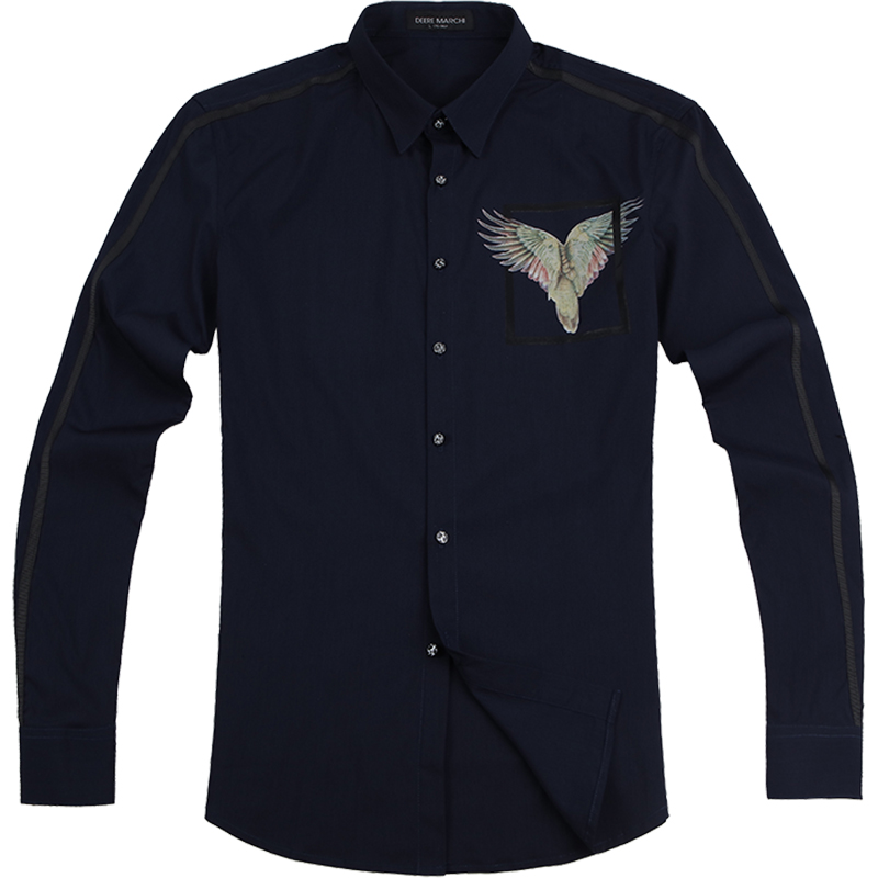 迪尔马奇 秋季新款衬衣印花织带修身高街潮男长袖衬衫M06583