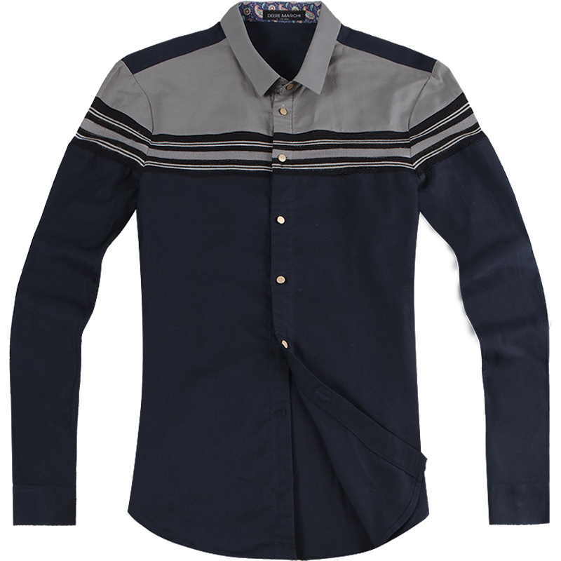 迪尔马奇 秋冬新款衬衣撞色针织拼接潮男加厚长袖衬衫M06588