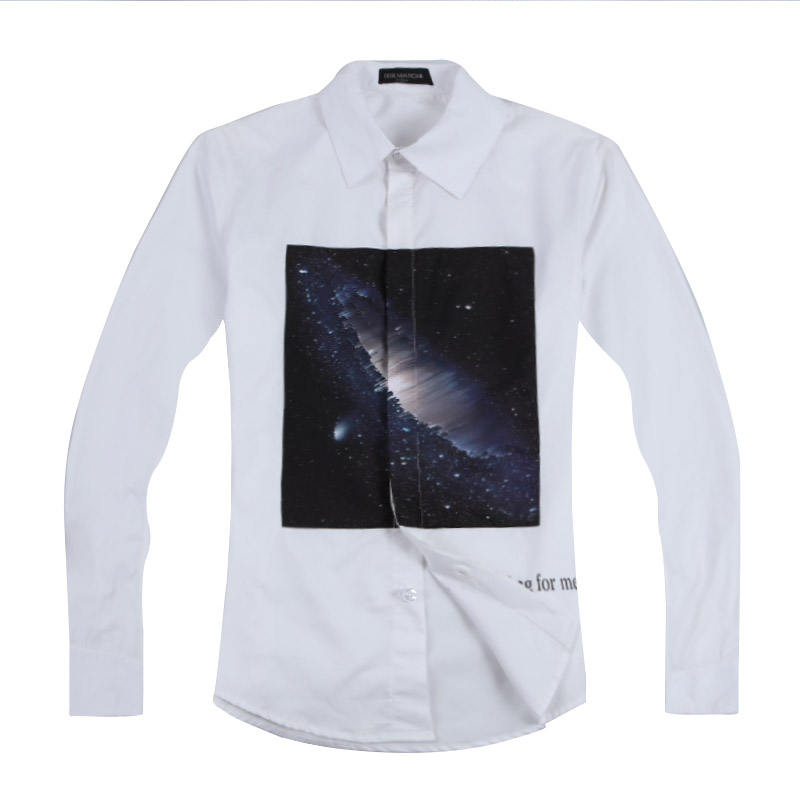 迪尔马奇春秋新品男士星河印花长袖衬衫 男装修身衬衣M06679