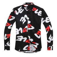 迪尔马奇春装新款男士休闲长袖黑色衬衫字母印花修身潮M06673