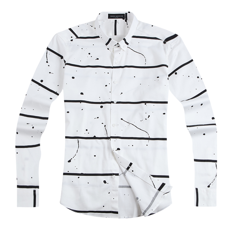 迪尔马奇春装新品男士休闲条纹长袖衬衫 沷墨印花潮装M06704