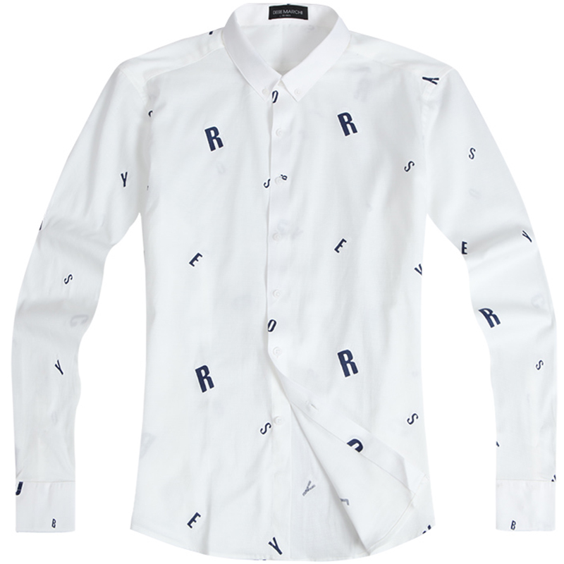 迪尔马奇春秋新款男士修身休闲长袖衬衫 字母印花潮男M06694