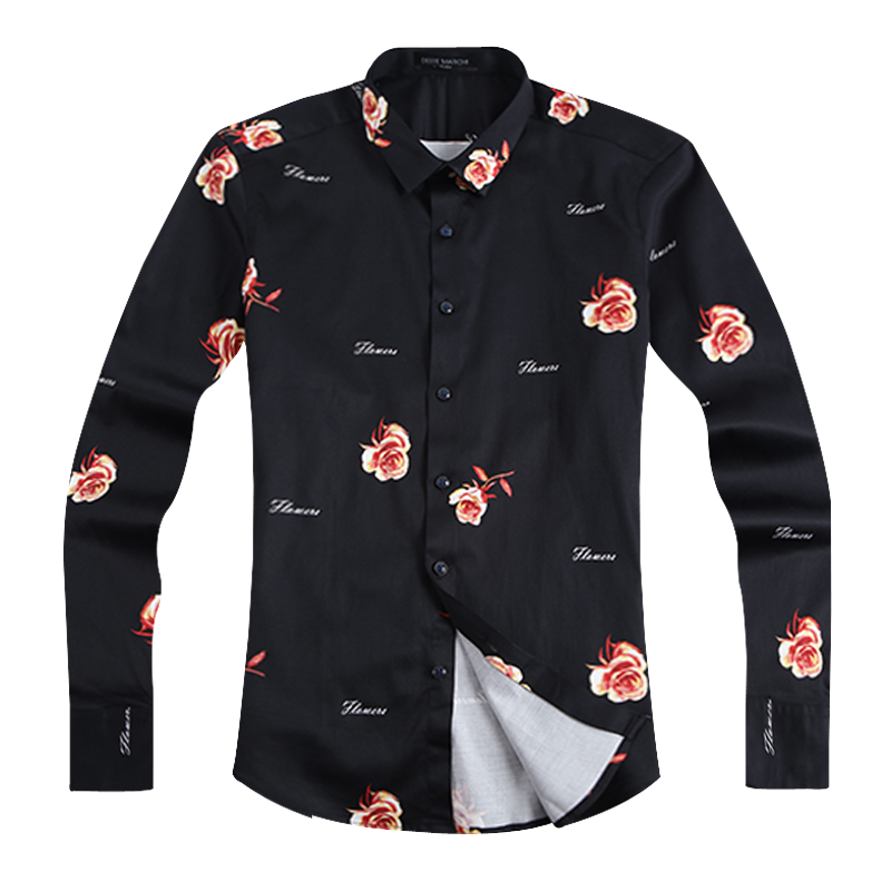 迪尔马奇春装新品男士休闲长袖衬衫花朵字母印花潮男装M06701