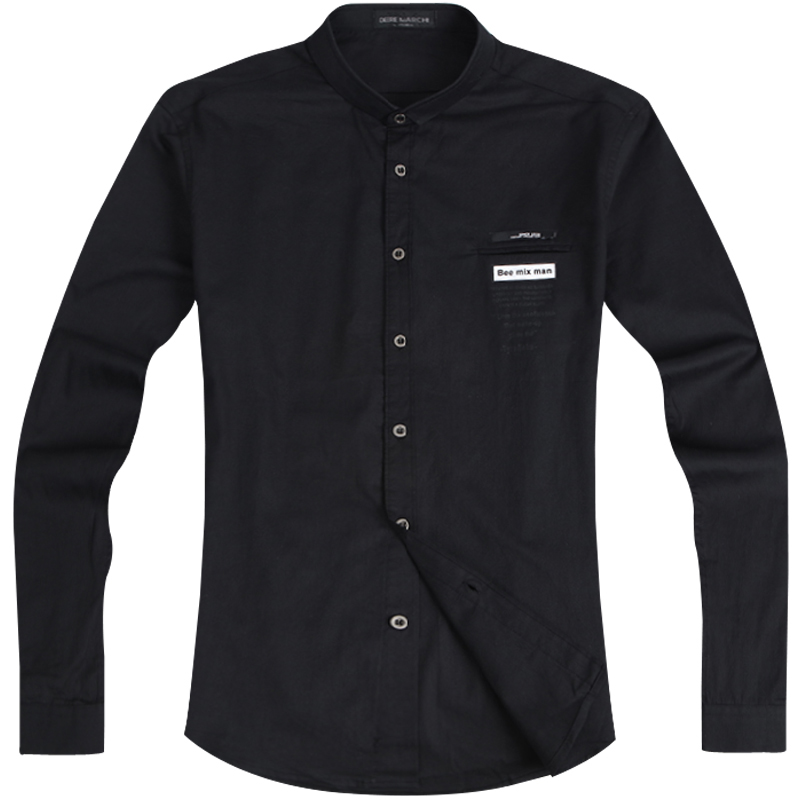 迪尔马奇春季新款男士休闲长袖衬衫 简约字母印花修身M06712