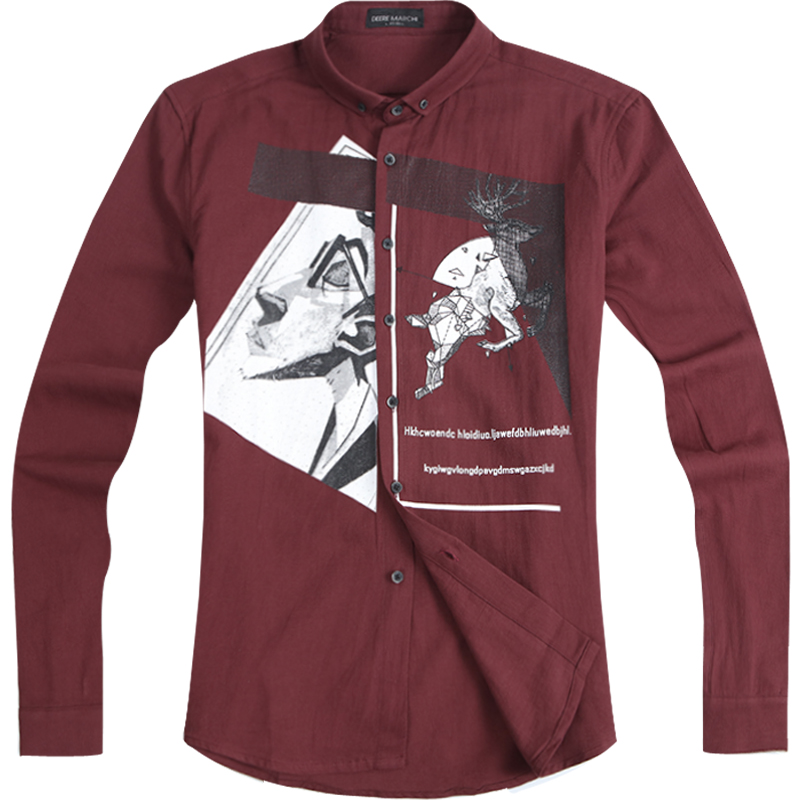 迪尔马奇春装新款男士时尚休闲长袖衬衫 抽象派印花衬衣潮M06709