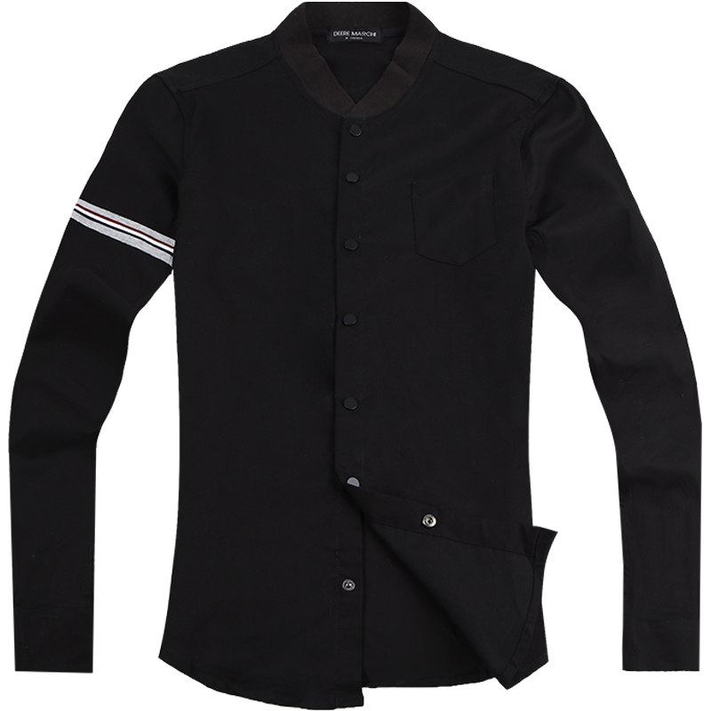 秋冬新款衬衣拼接印花棒球立领潮男长袖衬衫M06595