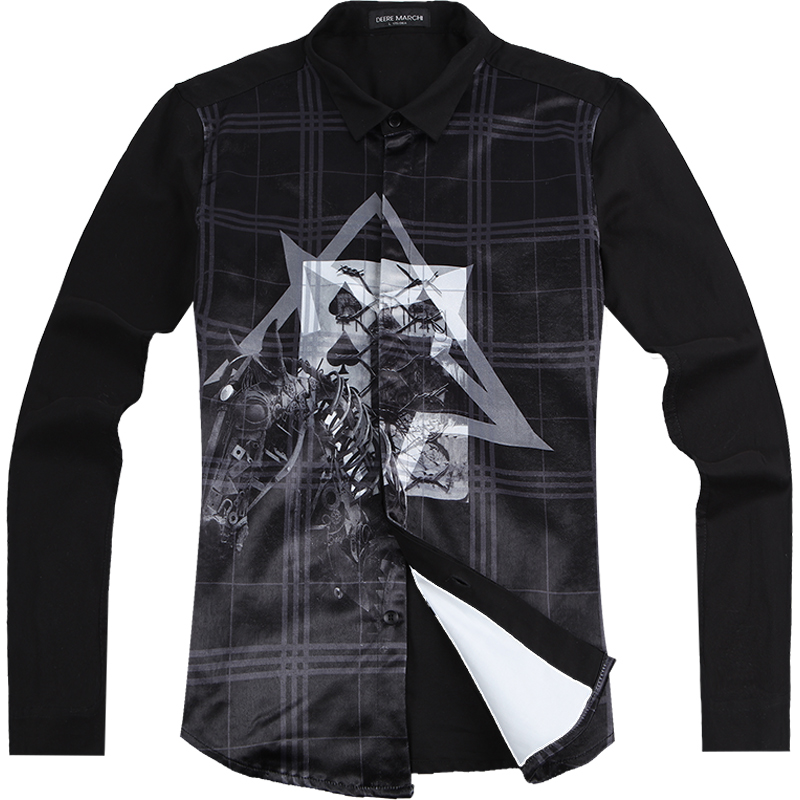 迪尔马奇 秋季新款衬衣面料拼接炫酷印花潮男长袖衬衫M06596