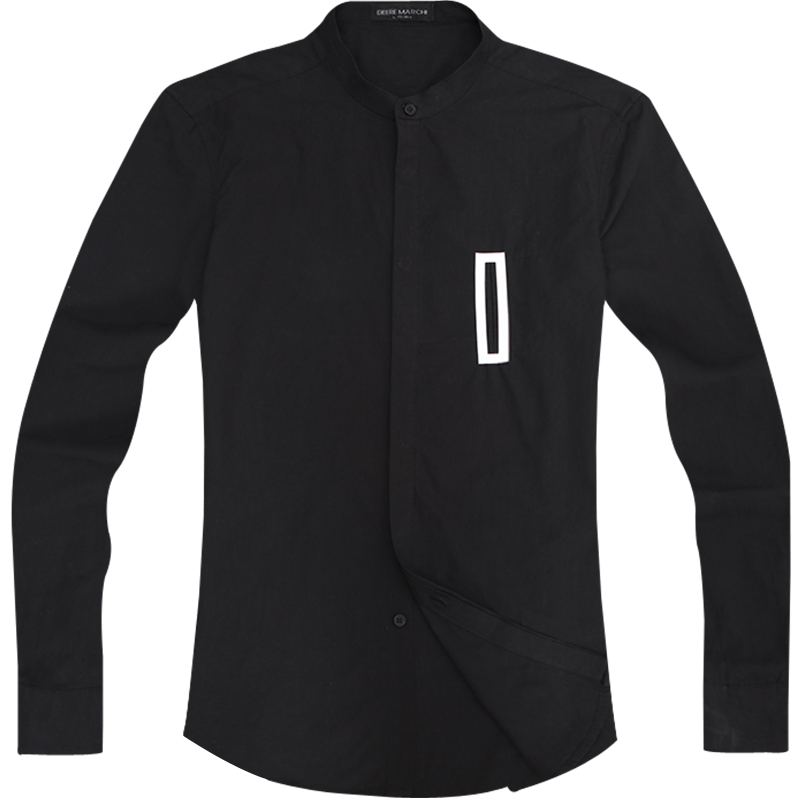 迪尔马奇秋款时尚男士长袖衬衫 休闲小立领几何印花M06720