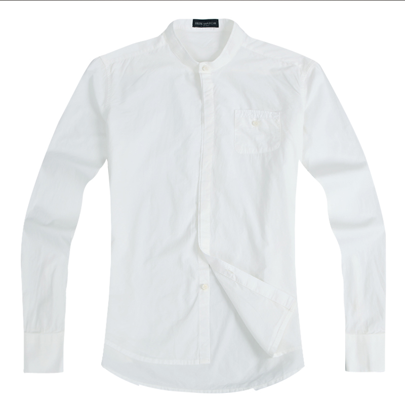 迪尔马奇装新款男士暗扣长袖衬衫小立领修身白衬衣M06722