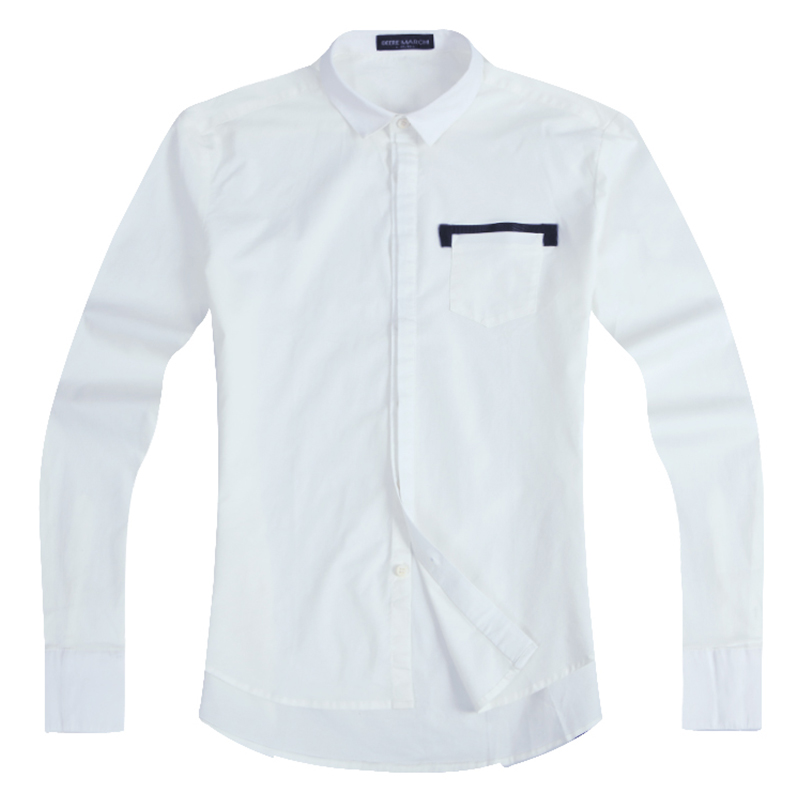 迪尔马奇秋新款男士修身长袖衬衫纯色暗扣休闲衬衣M06724