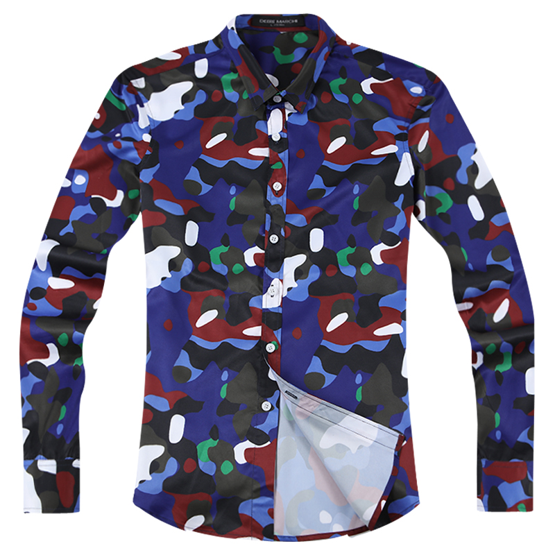 迪尔马奇新品 时尚男士花衬衫 迷彩男装长袖薄款潮M06651