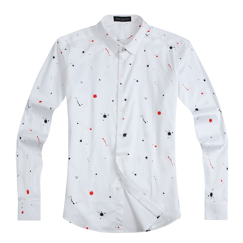 迪尔马奇秋新款男士休闲长袖衬衫 沷黑点印花男衬衣M06705