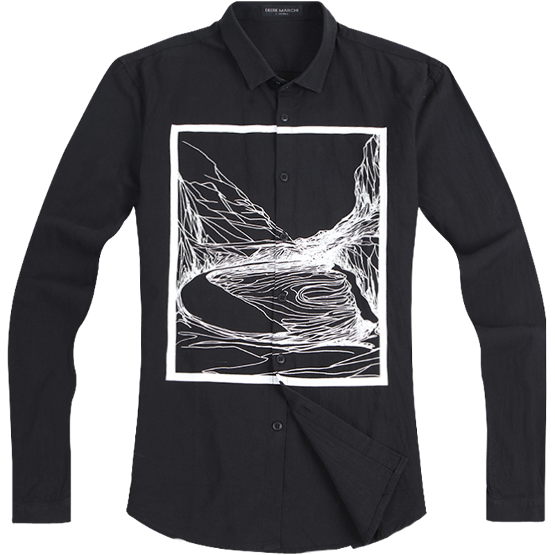 迪尔马奇新款男士休闲长袖衬衫 潮流印花修身男装M06711