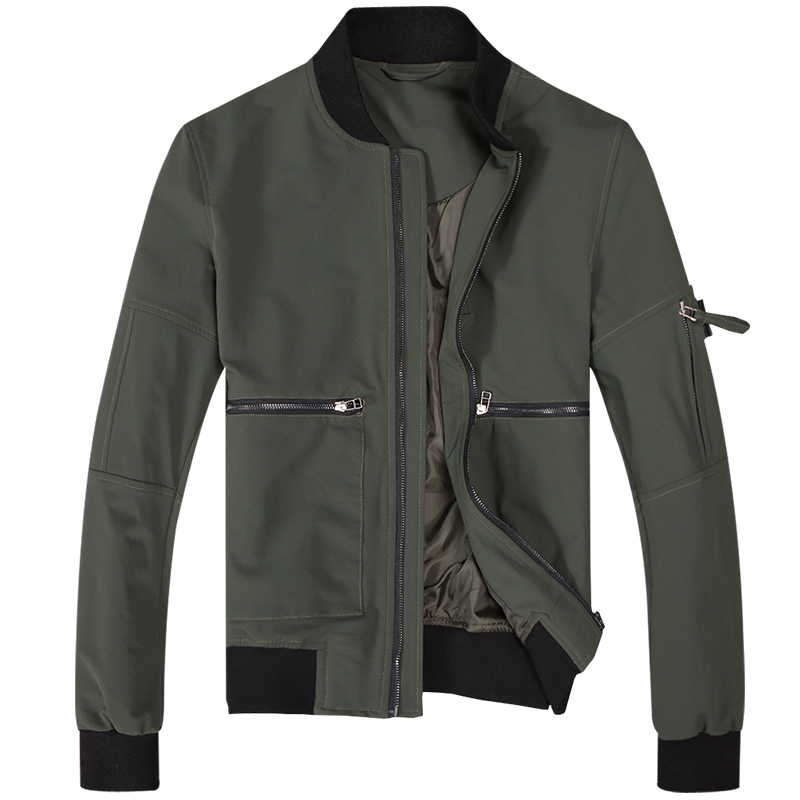 迪尔马奇装新款男士休闲夹克 军绿色罗纹袖修身秋外套M09697