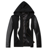 迪尔马奇夹克男连帽简约宽松长袖休闲外套拼接PU上衣男M09707