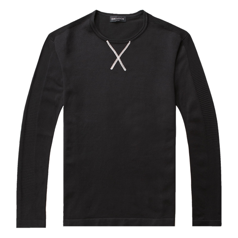 迪尔马奇男士毛衣秋季潮流刺花修身打底针织衫男圆领线衣M11668