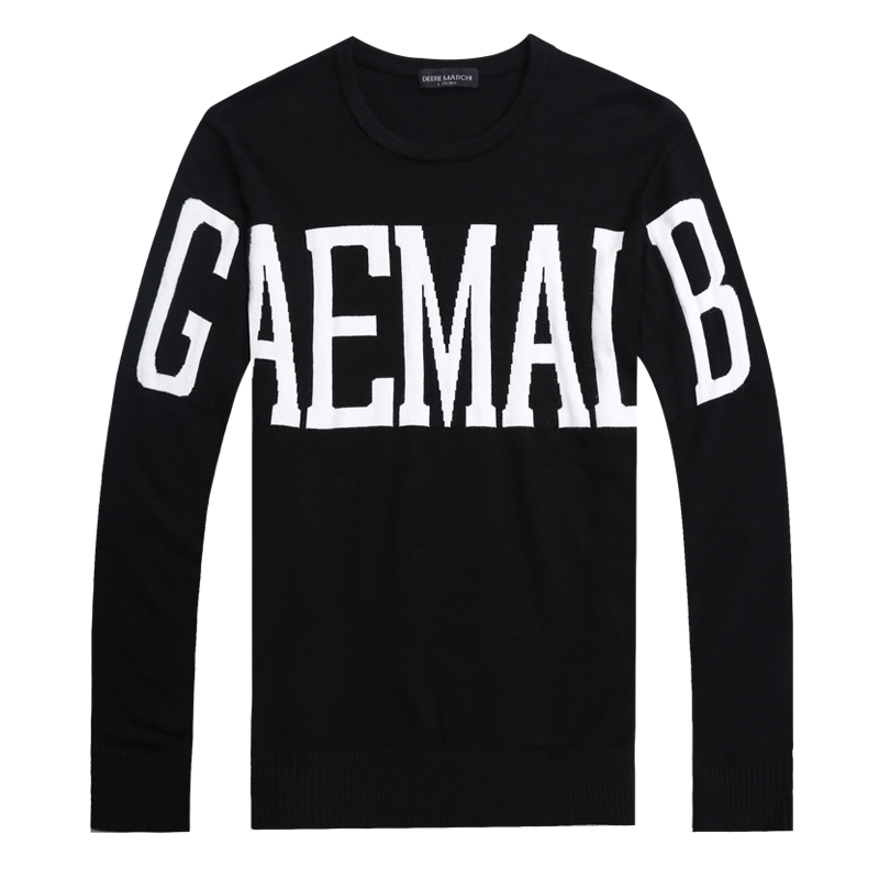 迪尔马奇毛衣男圆领修身套头针织衫秋季男装字母印花线衣M11656