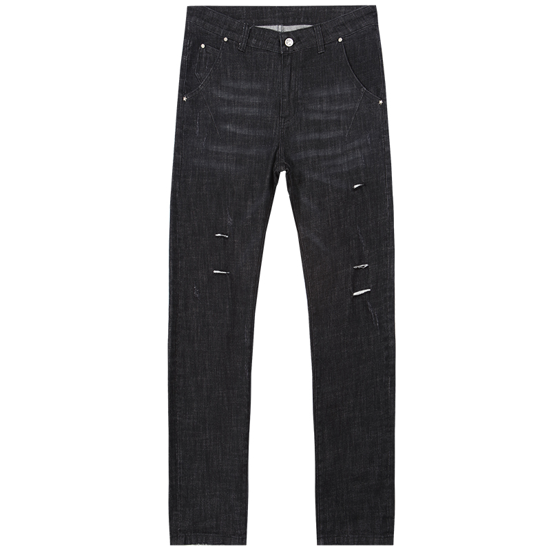 迪尔马奇夏新款男士休闲牛仔裤 个性磨白割破修身小脚长裤M17649