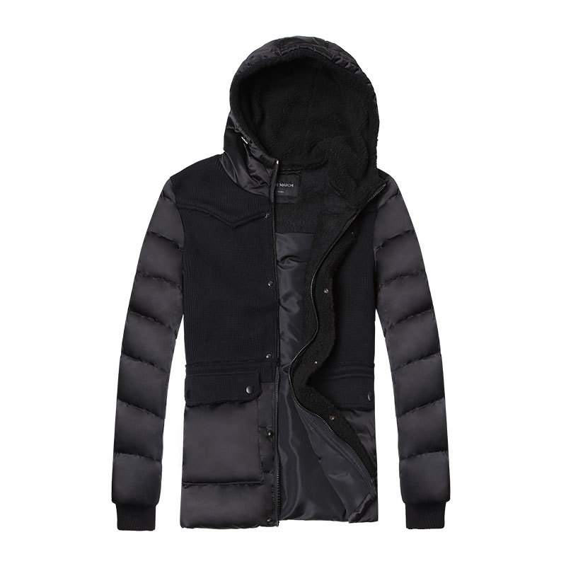 迪尔马奇 冬季新品个性针织拼接连帽保暖防风男羽绒服M13545