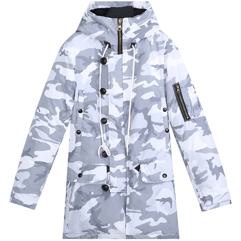 迪尔马奇冬季新款羽绒服男士迷彩保暖连帽修身外套男潮M13799