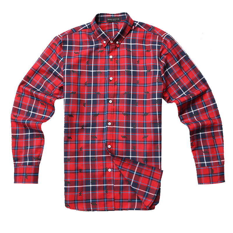 迪尔马奇秋冬新款男士格子衬衫长袖休闲上衣青年衬衣M06745