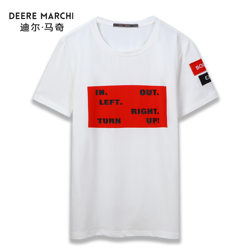 迪尔马奇2018夏季新款男士圆领绣花烫印短袖T恤M010052