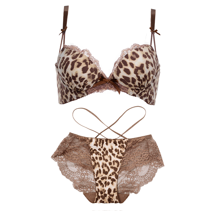 夏季女士豹纹内衣套装女文胸聚拢软钢圈蕾丝薄款性感胸罩女款正品